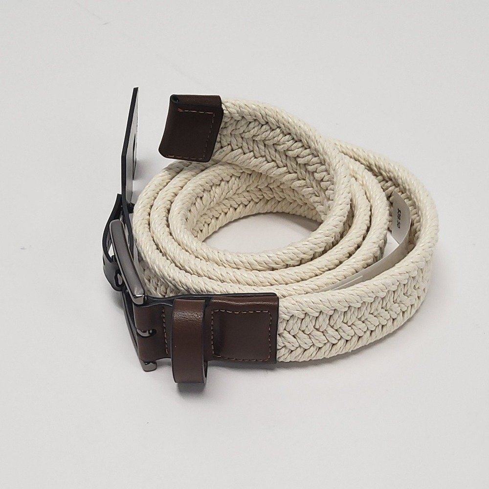 Alfani Braided Belt Mens 34-36 Natural Brown‎ Woven Casual Leather - Picture 3 of 5